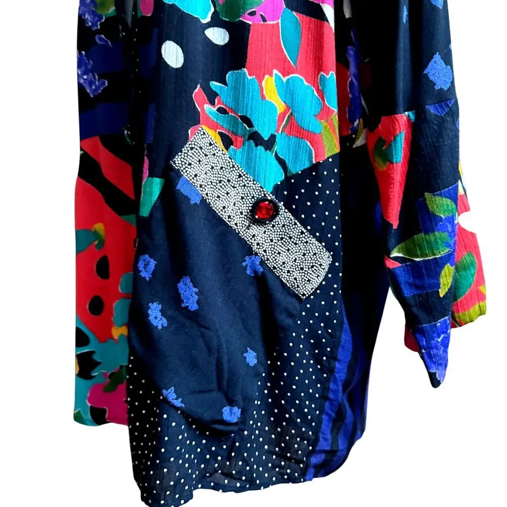 Carol Little Patchwork Vintage Jacket Size 4 Oversize 100% Rayon Long Sleeves - Picture 8 of 10